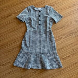 LOFT Tweed Short Sleeve Dress with Black Buttons Size XS
